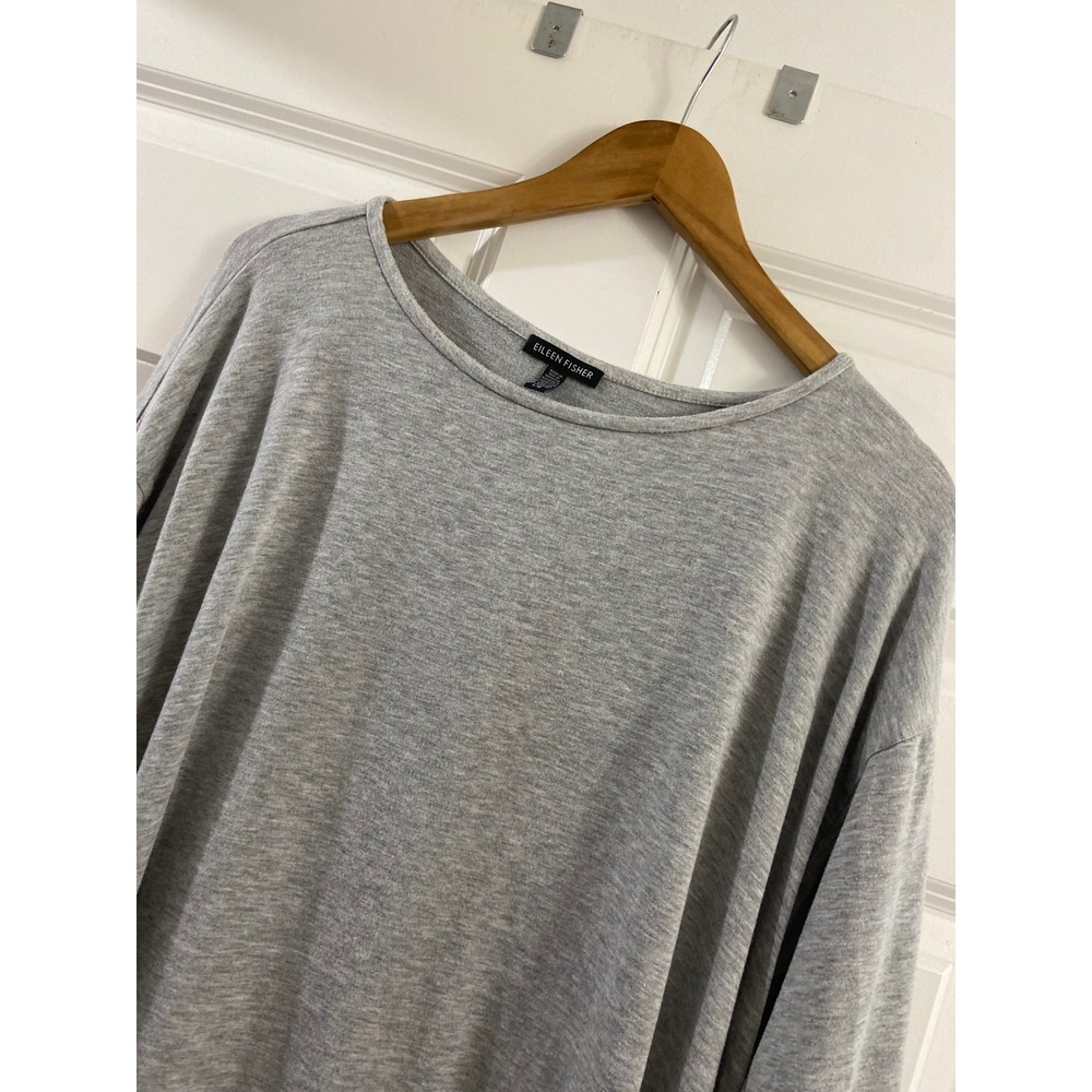 Eileen Fisher Womens Large Grey Long Sleeve Scoop Neck Relaxed Knit Top luxe